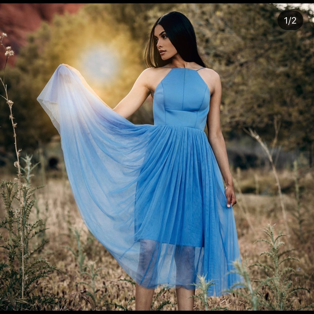 Blue open back dress